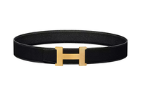 HERMES Togo Calfskin Double-Sided Leather Belt Leather Belts Men's Black Width: 3.8cm
