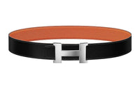 HERMES Leather Belts Men Black/Orange