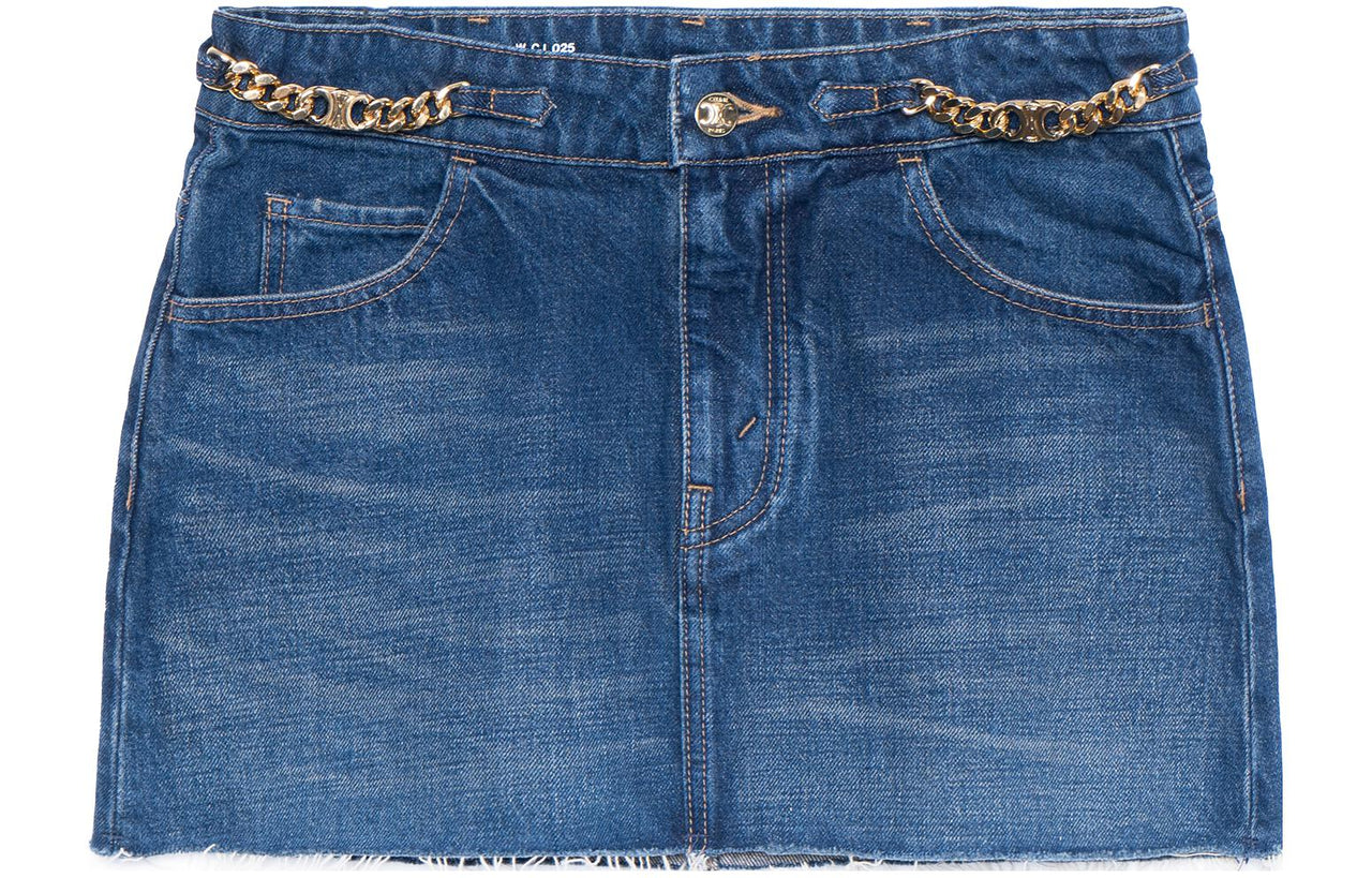 CELINE Clean Dark Union Wash Denim Mini Skirt Dark Union Wash
