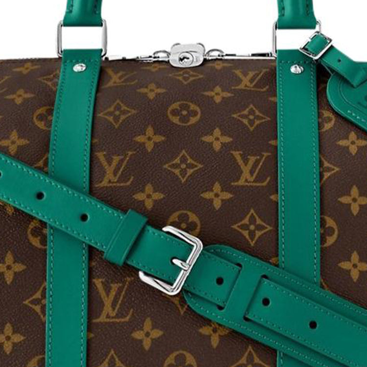 LOUIS VUITTON Leather Trim One Shoulder Crossbody Portable Travel Bag Men's Green & Brown