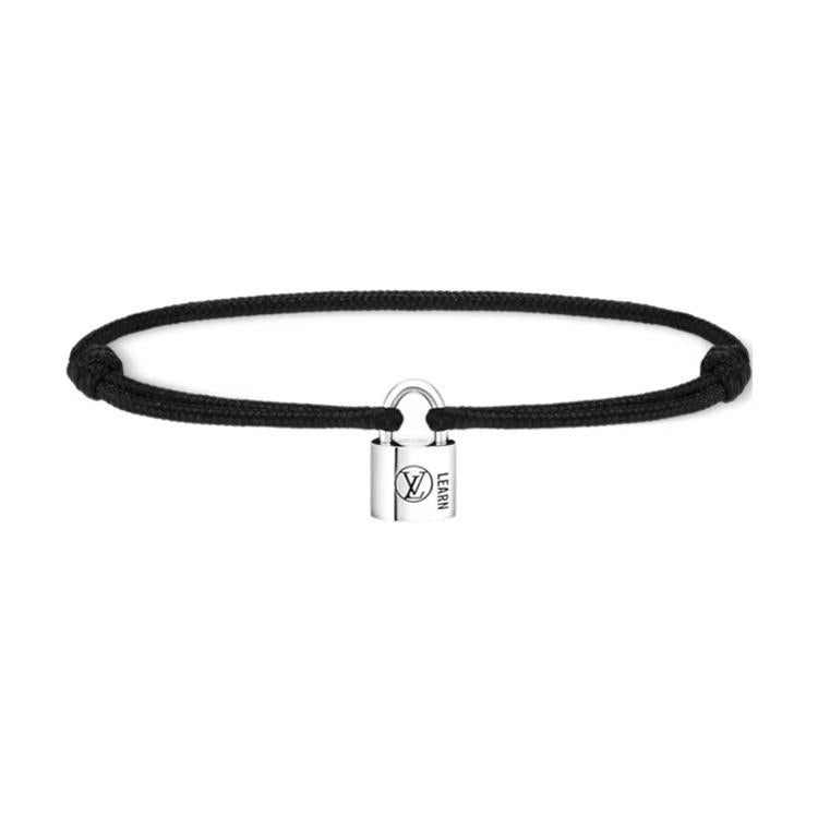LOUIS VUITTON SiLOUIS VUITTONer Lockit Bracelet Sterling SiLOUIS VUITTONer Black Laquered And Black Polyester Cord