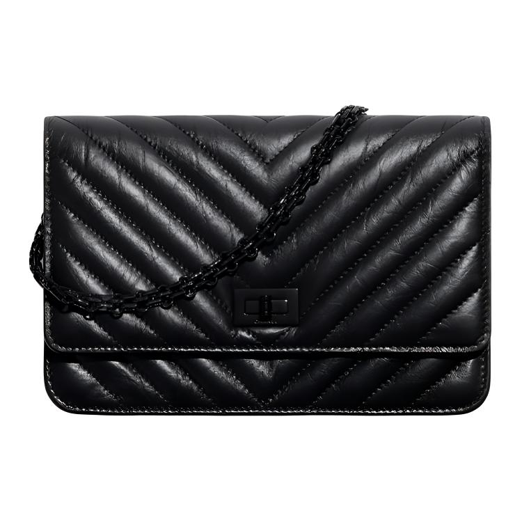 CHANEL So Black Cow Leather Wallet Shoulder Bag Women's Black