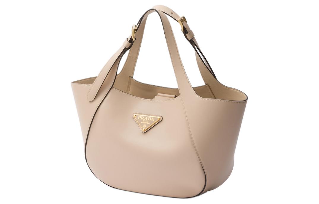 PRADA Leather Tote Bag, Shopping Bag, Handbag Medium Size Women's Travertine