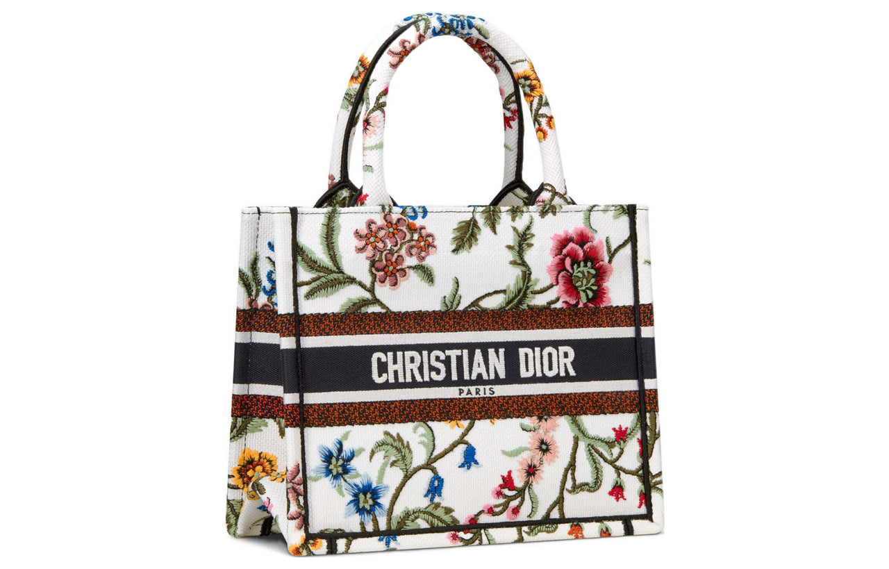 DIOR Embroidery Tote Bag Shopping Bag Handbag Small Size Women's White/Multicolor