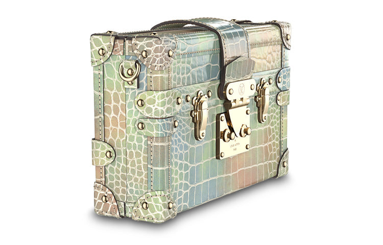 LOUIS VUITTON PETITE MALLE Bright Alligator Leather Hard Box Shoulder Bag, Crossbody Bag Women's Pastel Coral