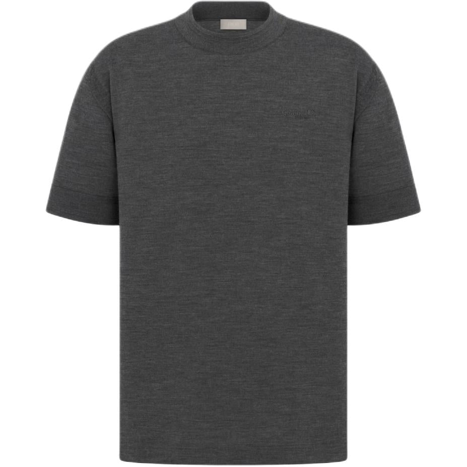 DIOR Solid Color Letter Embroidery Crew Neck Pullover Short Sleeved T Shirt Men's Gray
