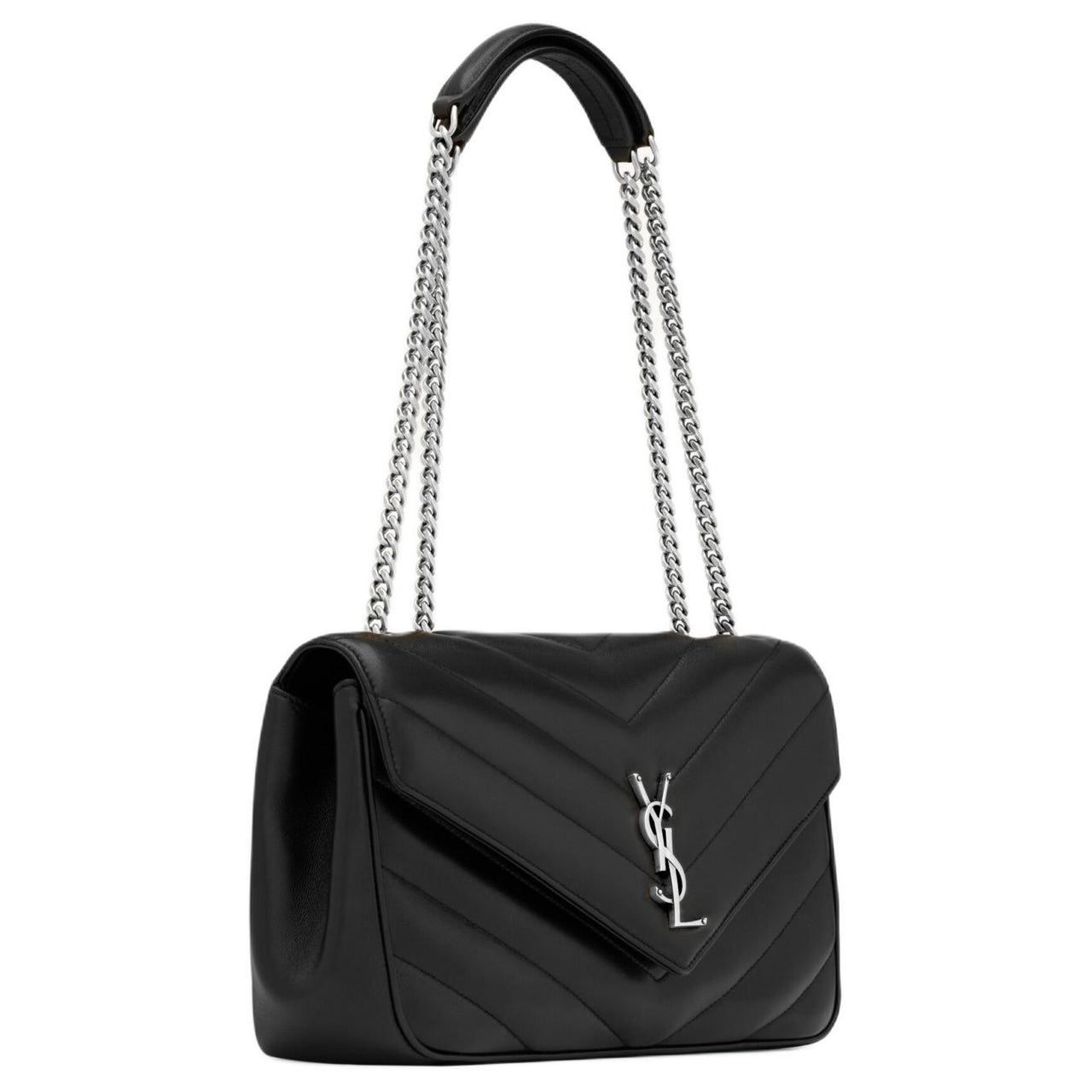 SAINT LAURENT LOULOU Lambskin Shoulder Bag Medium Size Women's Black