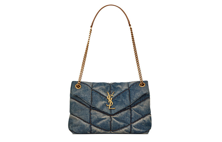 SAINT LAURENT LOULOUPUFFER Denim Cloud Bag, Pillow Bag, Shoulder Bag, Crossbody Bag Trumpets Women's Denim Blue