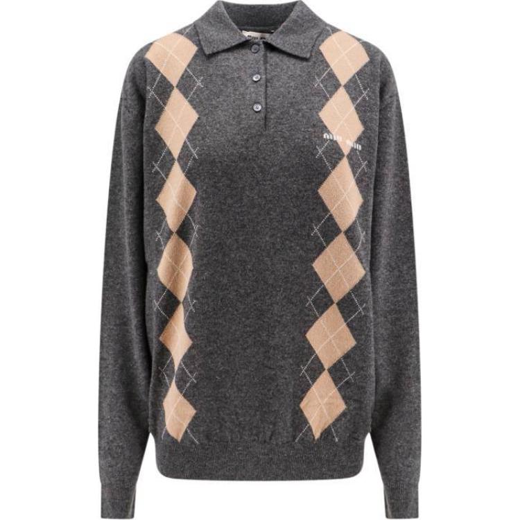MIU MIU Long-Sleeved Knitted Polo Jumper
