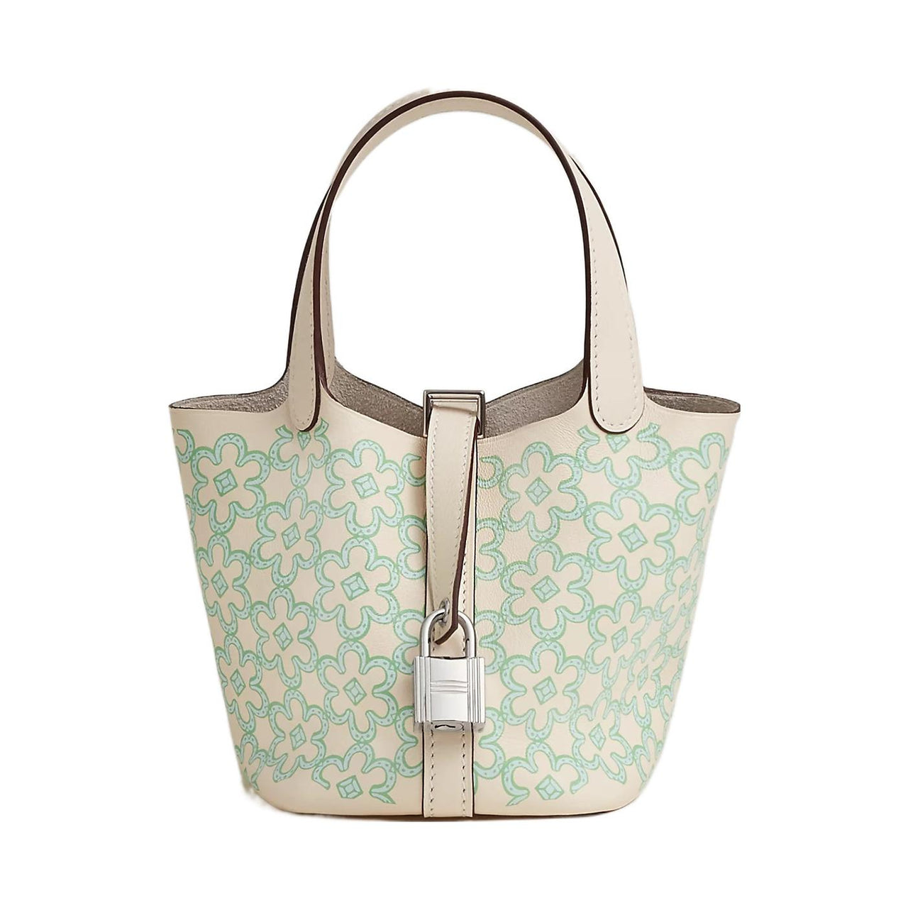 HERMES Picotin Lock Swift Calfskin Basket Bag, Bucket Bag, Handbag 14 Women's Gray White/Green/White