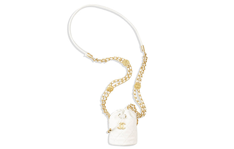 CHANEL 22A Early Autumn Grained Embossed Cow Leather Bucket Bag Crossbody Bag Mini Women's White/Black