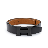 HERMES Togo Calfskin Double Sided Leather Belt Men's Black/Gold Width 3.2cm