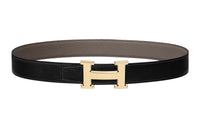 HERMES Leather Belts Women's Black/Tin Gray