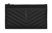 SAINT LAURENT Monogram Quilting Calfskin Wallets Clutches Women's Black