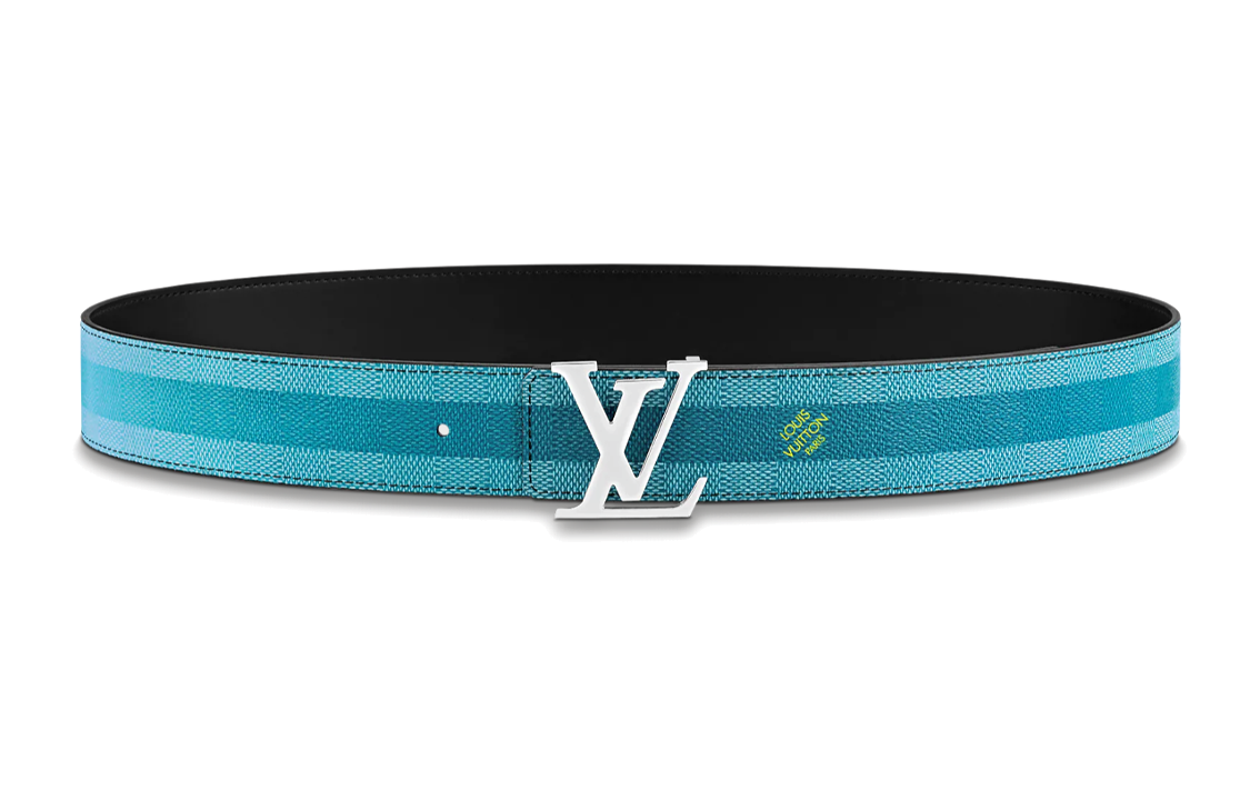 LOUIS VUITTON INITIALES DAMIER LV INITIALES DAMIER Stripes Smooth Buckle Belt Men's Blue Width  4cm