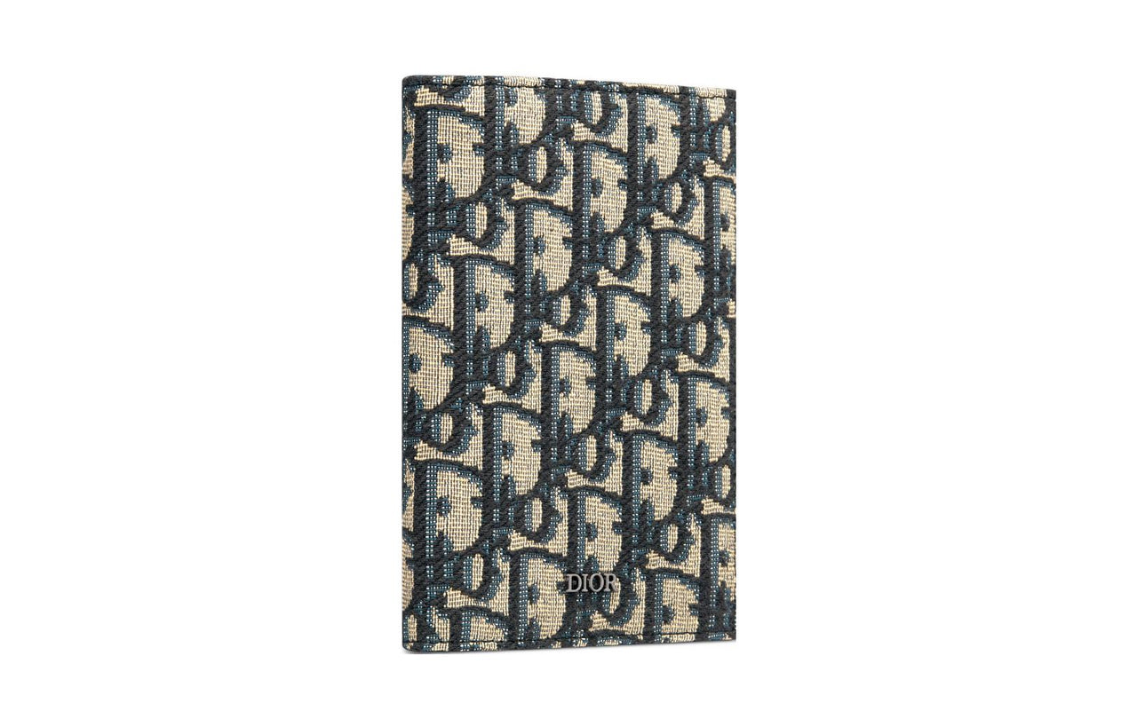 DIOR Fabric Passport Holder Men's Beige Black