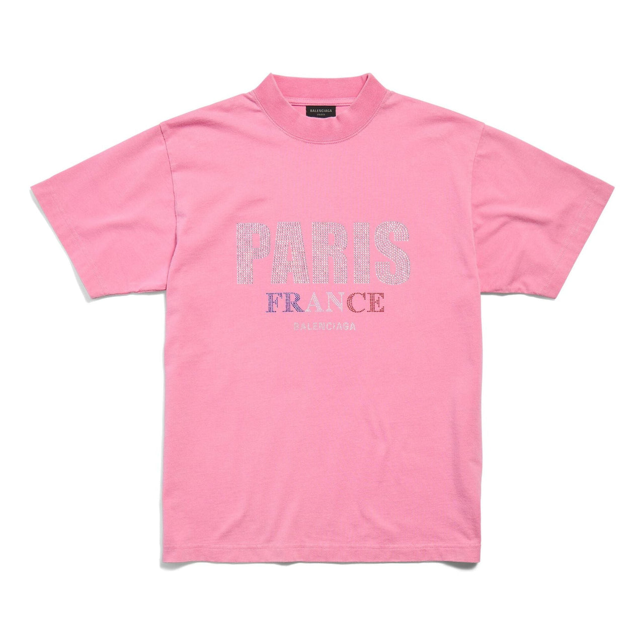 (WMNS) Balenciaga Paris Strass T-shirt Small Fit 'Pink Faded' 809122TRVL59568