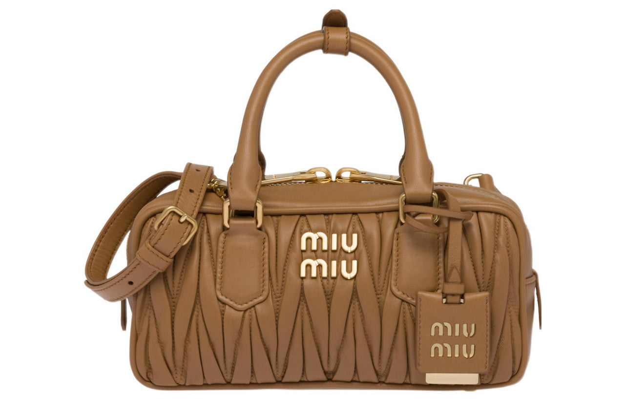 MIU MIU Matelassé Leather Shoulder Bag, Crossbody Bag, Handbag Trumpets Women's Caramel