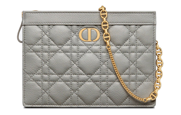 DIOR Caro Soft Cow Leather Clutch, Shoulder Bag, Crossbody Bag Women's Gray