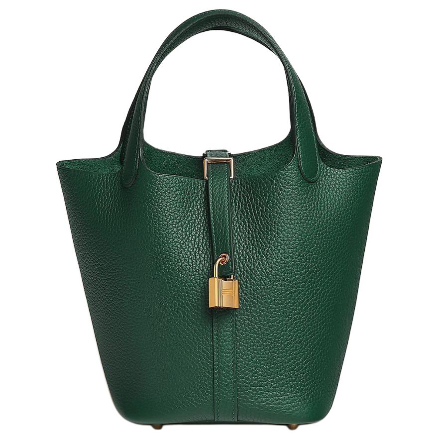 HERMES Picotin Lock Clemence Bullock Leather Basket Bag, Bucket Bag, Handbag Women's 65 Vert Moyen Medium Green