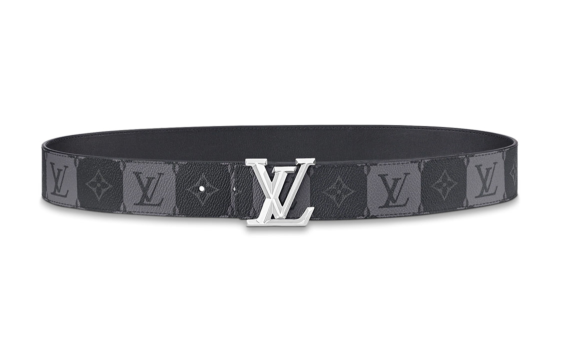 LOUIS VUITTON Double Sided Stud Buckle Cow Leather Belts Men's Gray Width  4cm