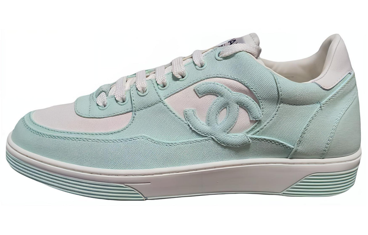 CHANEL Low Top Skateboard Shoes Women's Green White