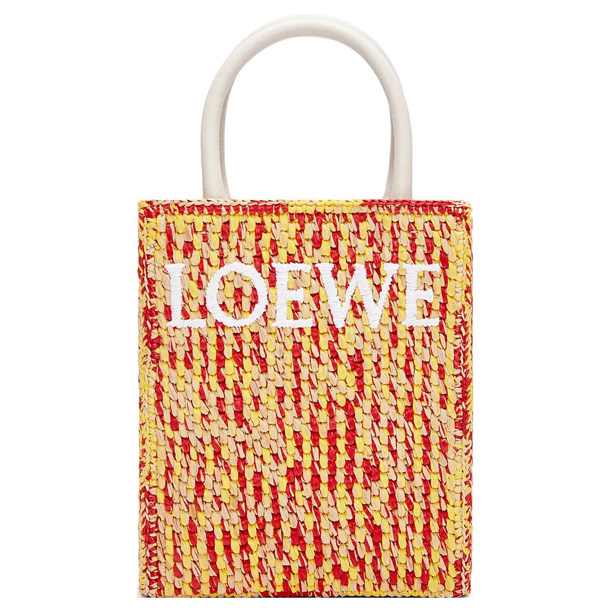 LOEWE Raffia Fiber Cow Leather Patchwork Tote Bag Shopping Bag Handbag Women's Multicolor/White