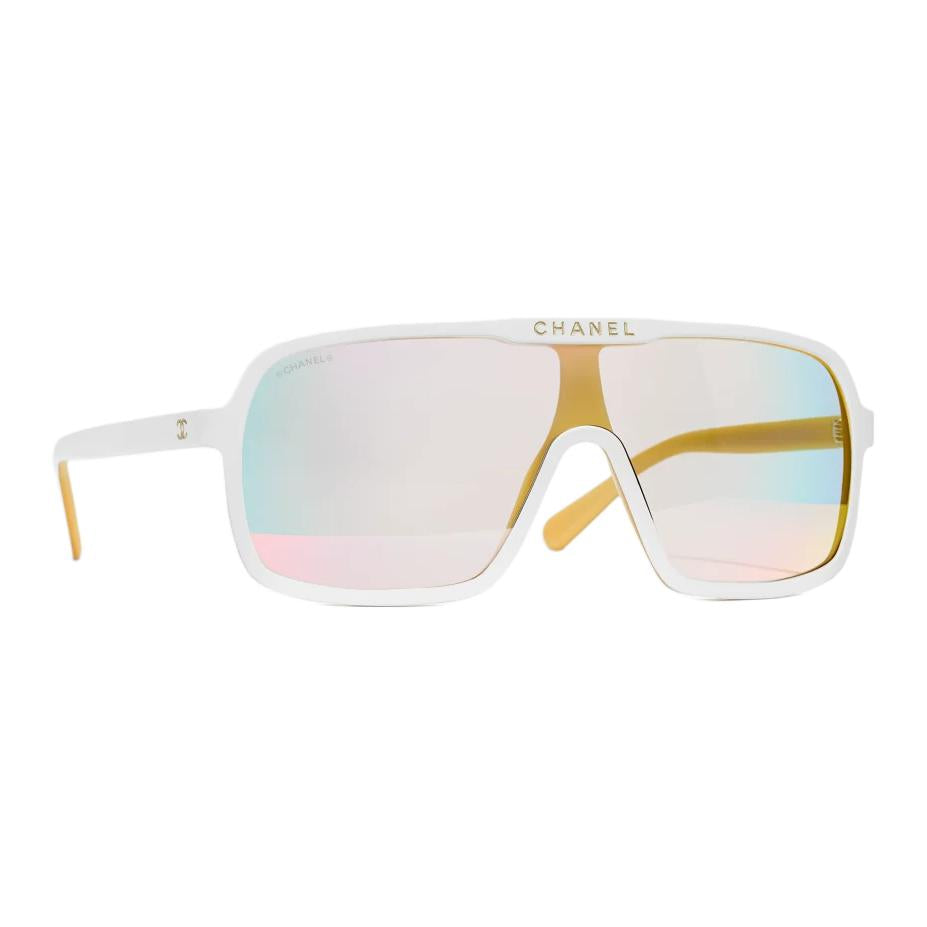 CHANEL Acetate Irregular Shape Sunglasses Unisex White