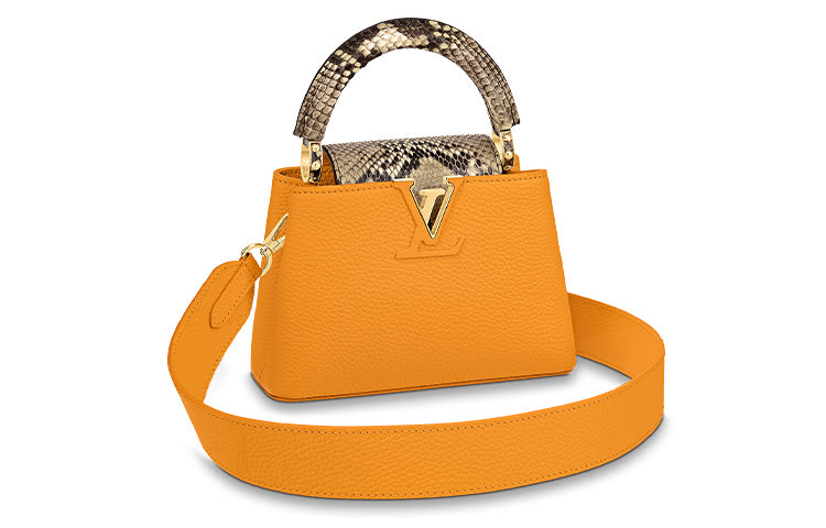 LOUIS VUITTON Capucines Taurillon Leather With Python Skin Leather Handbag Shoulder Bag Crossbody Bag Mini Women's Gold