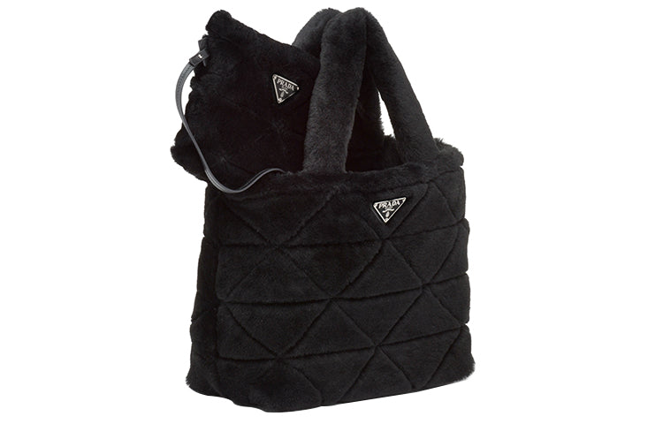 PRADA Shearling Tote Bag, Shopping Bag, Handbag Regular Women's Black