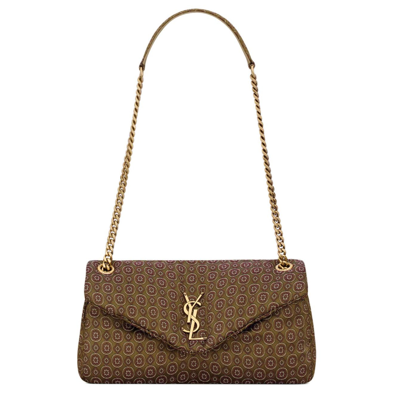 SAINT LAURENT Calypso Acetate Envelope Bag, Crossbody Bag, Shoulder Bag Trumpets Women's Brown Green