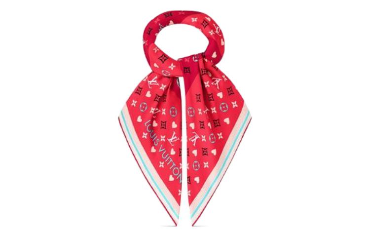 LOUIS VUITTON Silk Silk Scarf Women's Rose Red
