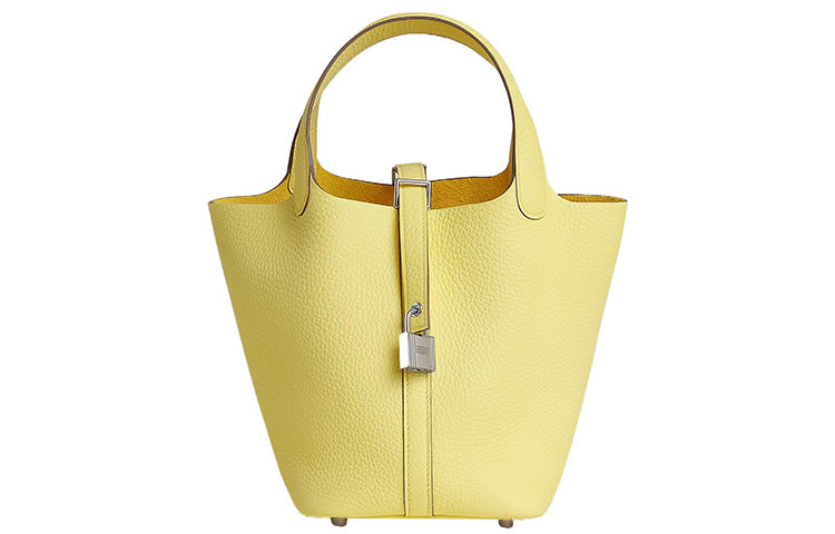 HERMES Picotin Clemence Bullock Leather Basket Bag Handbag Bucket Bag 18 Women's 0Y Limoncello Lemon Liqueur