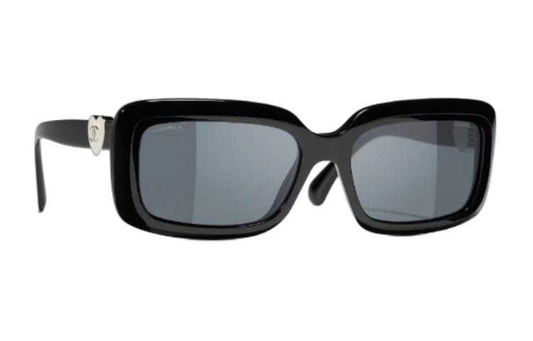 CHANEL Acetate Rectangular Sunglasses Unisex Black