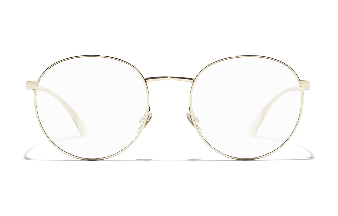 CHANEL Metal Resin Irregular Shape Eyeglass Frames Unisex Gold