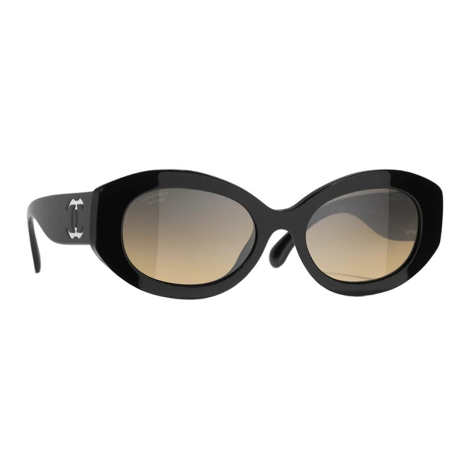 CHANEL Acetate Irregular Shape Sunglasses Unisex Black
