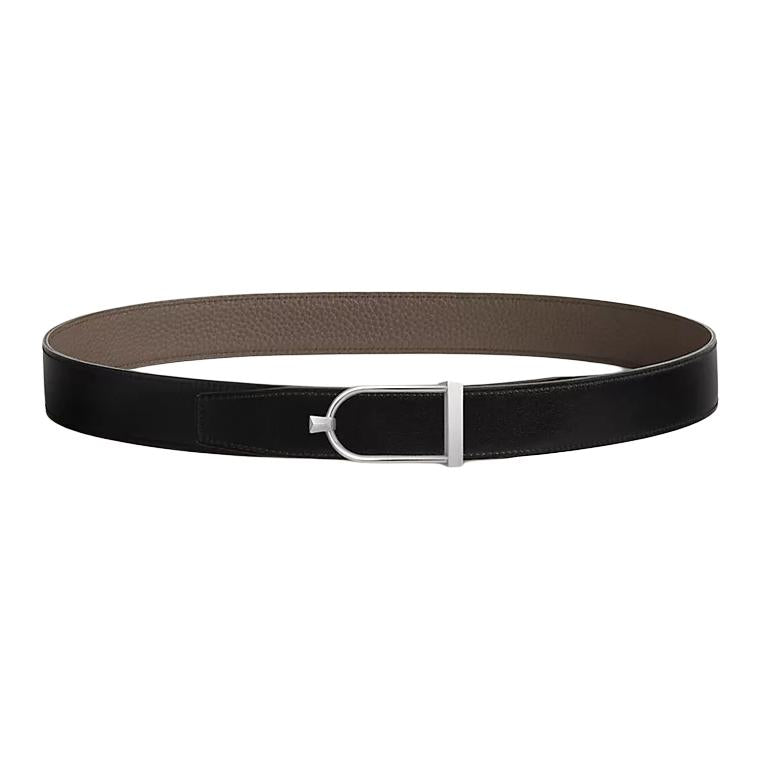 HERMES Leather Belts Men's Black Width 3.2cm