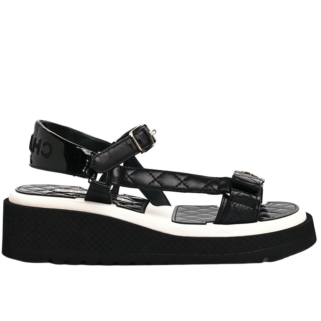 CHANEL Strap Sandals 5cm Women's Black