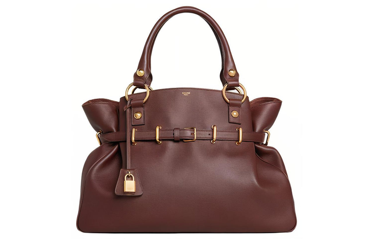 CELINE Cow Leather Shoulder Bag, Crossbody Bag, Handbag Medium Size Women's Brown