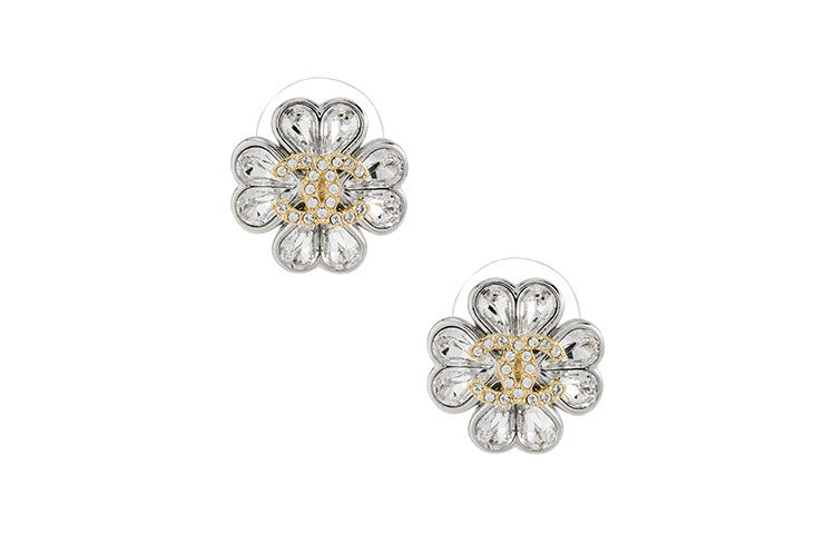 CHANEL 2023 Camellia Cc Rhinestone Earrings