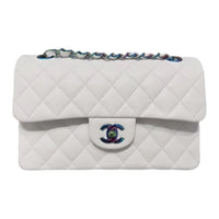 CHANEL Classic Flap CF Embossed Calfskin Crossbody Bag, Shoulder Bag Small Size Women's White