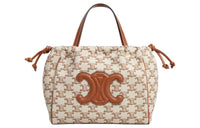 CELINE Cabas Fabric With Cow Leather Binding Shoulder Bag, Crossbody Bag, Handbag Trumpets Women's Brown & White