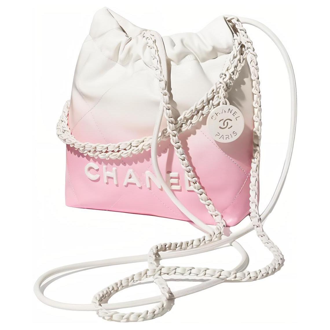 CHANEL 22Bag Lacquered Finish Gradient Calfskin Crossbody Bag Shoulder Bag Mini Women's White & Pink