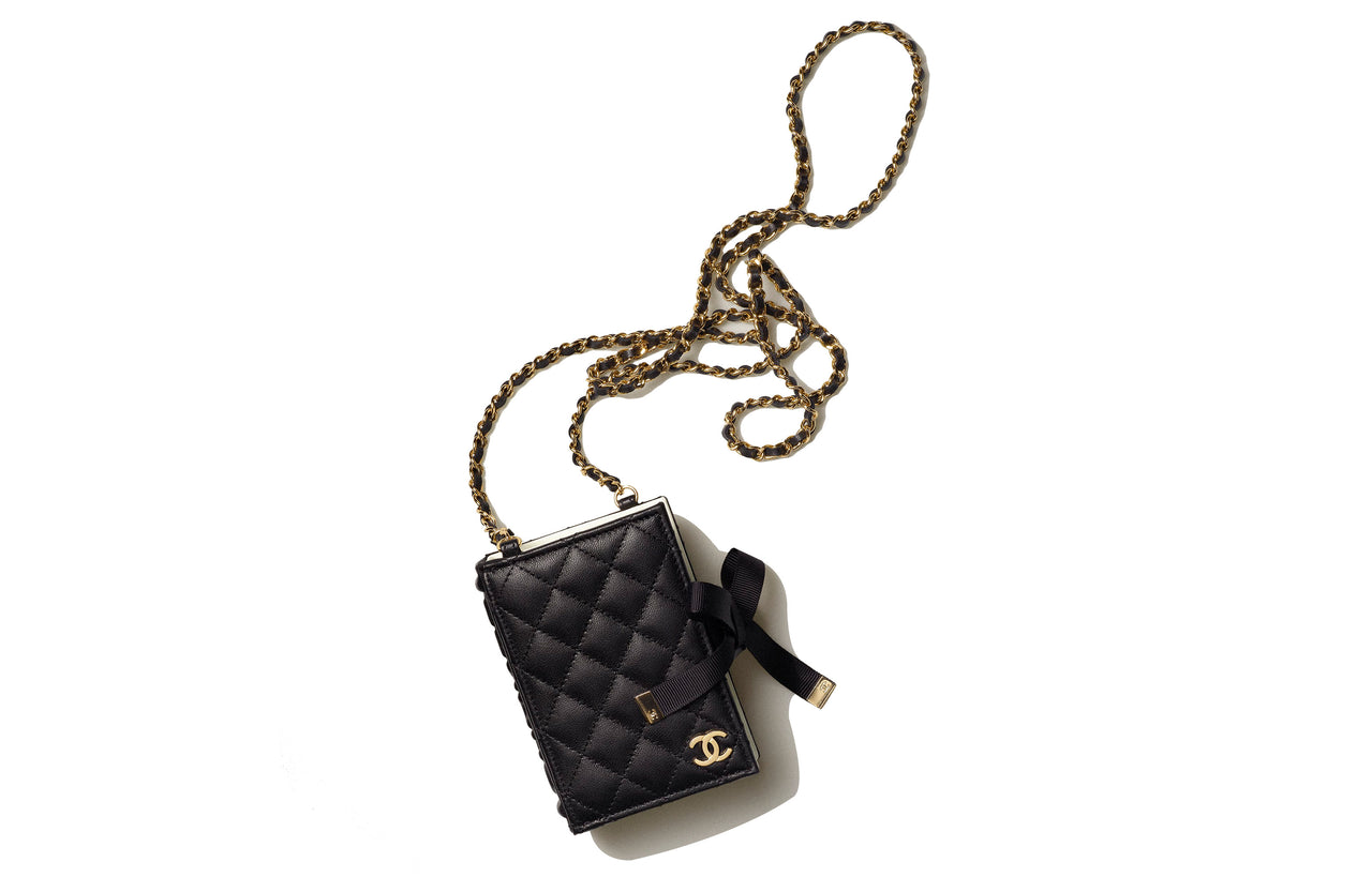 CHANEL 22BFW Lambskin Book Card Wallet Card Sleeve Coin Purse Shoulder Bag Crossbody Bag Women's Black