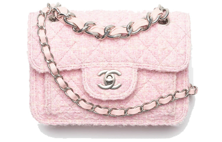 CHANEL Soft Twill Flap Bag, Shoulder Bag, Crossbody Bag Mini Women's Pink/Light Beige