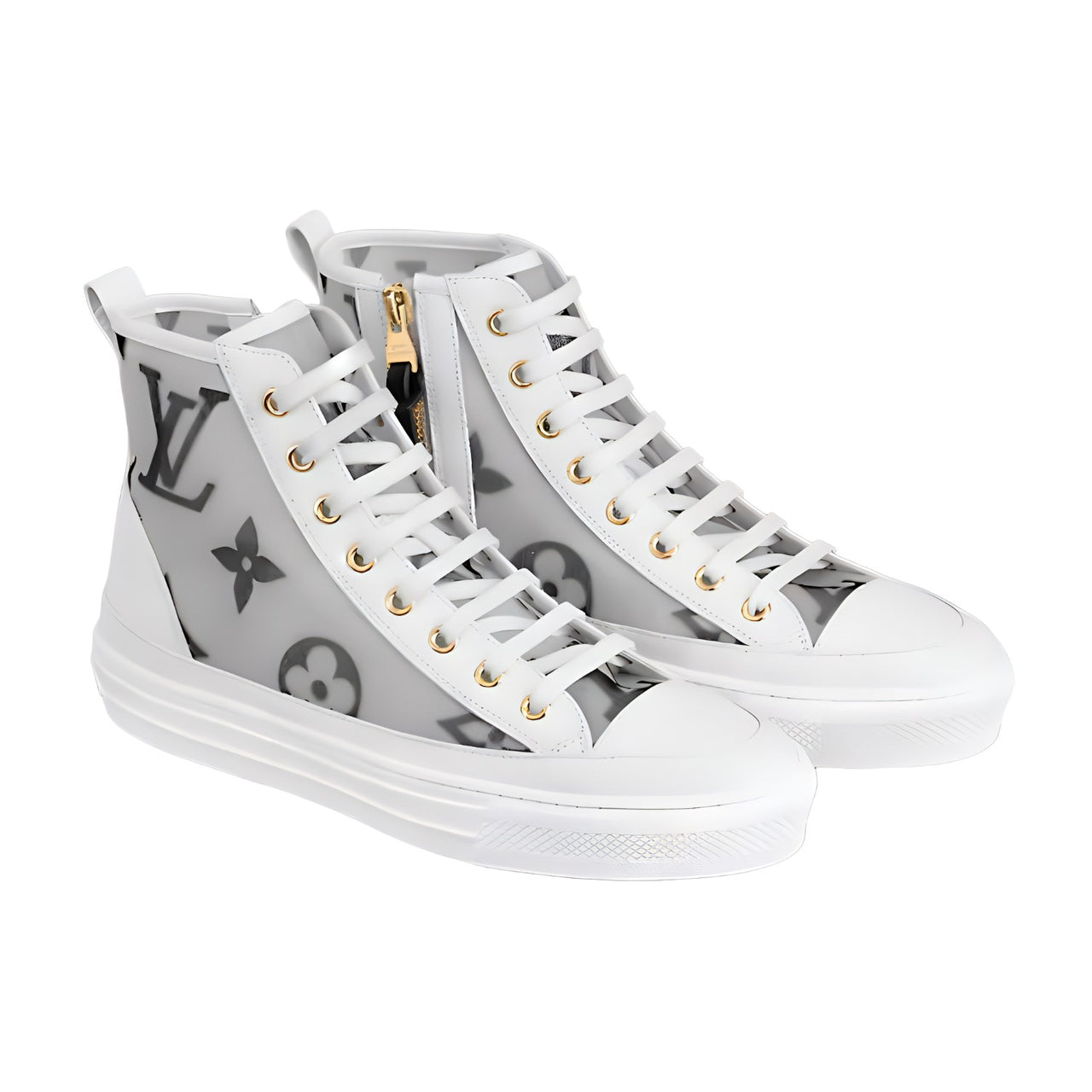 LOUIS VUITTON Stellar Zip Up Ankle Sneakers 'Grey White With Dark Grey Monogram' Women's