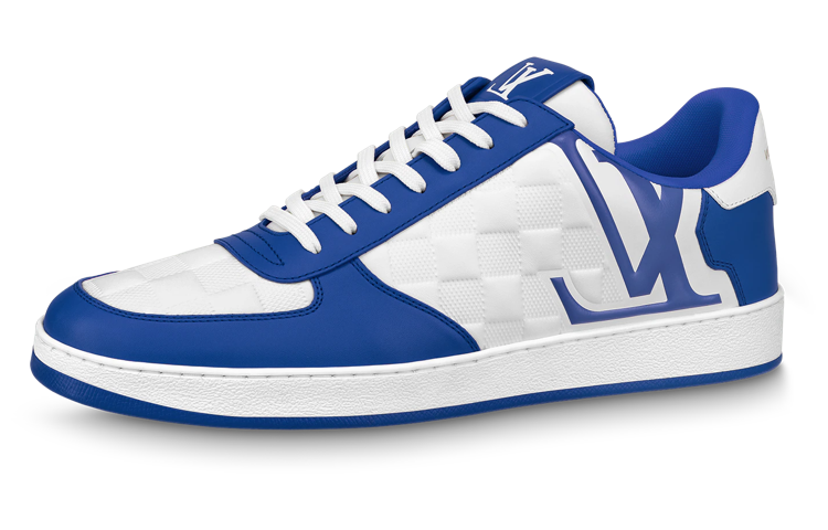 LOUIS VUITTON Rivoli Sneakers 'White Plaid With Blue Side Logo'