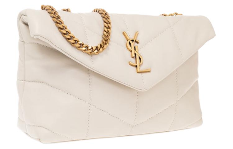 SAINT LAURENT Lambskin Crossbody Bag, Shoulder Bag Women's White