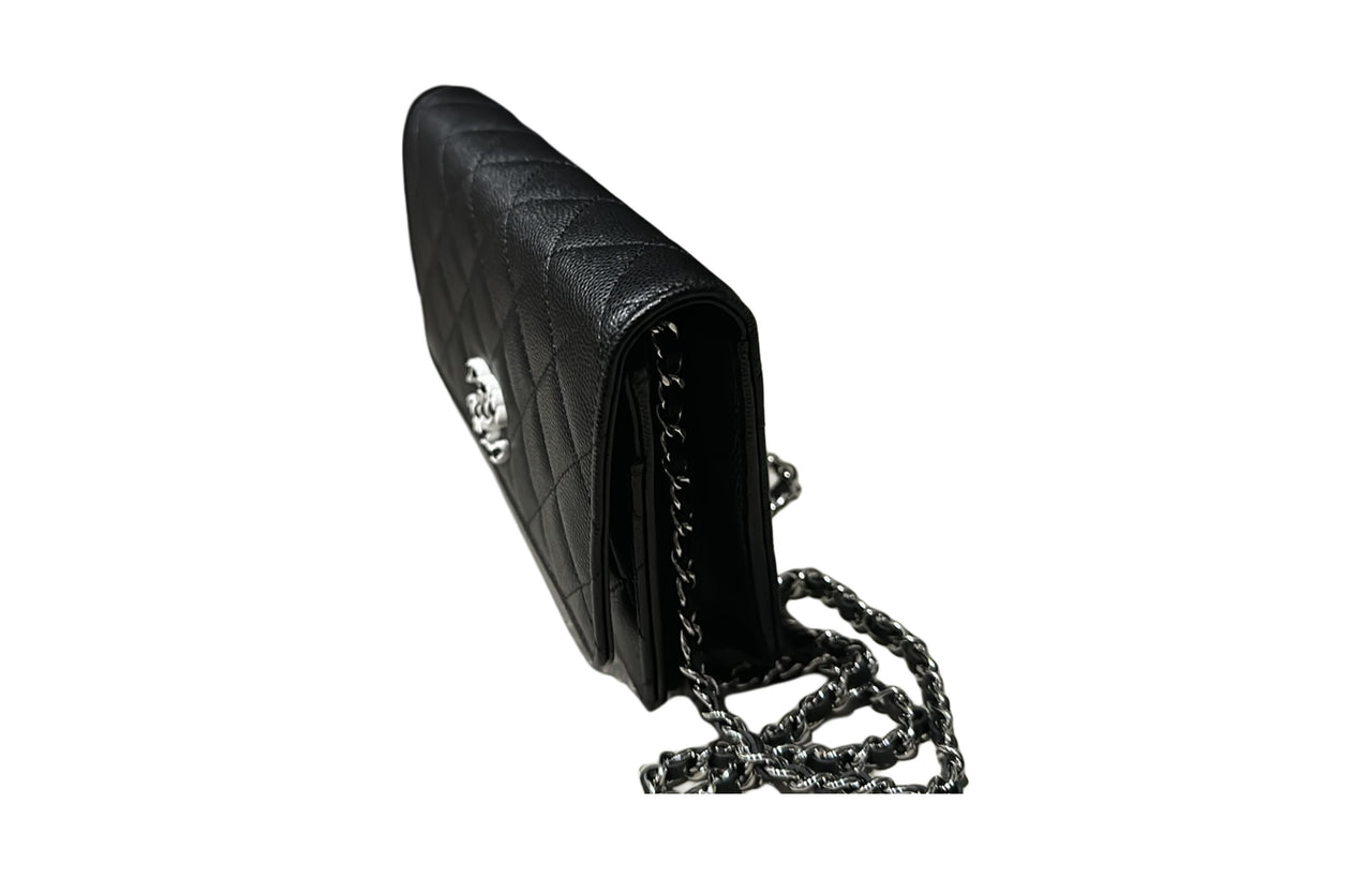 CHANEL WOC Embossed Calfskin With Grains Shoulder Bag Crossbody Bag Wallet Women's Black
