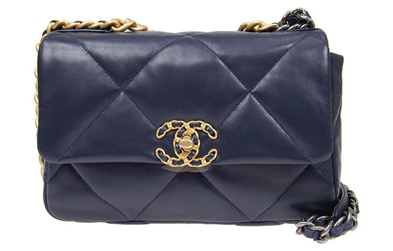CHANEL 19Bag Lambskin Flap Bag, Shoulder Bag, Crossbody Bag Women's Navy Blue